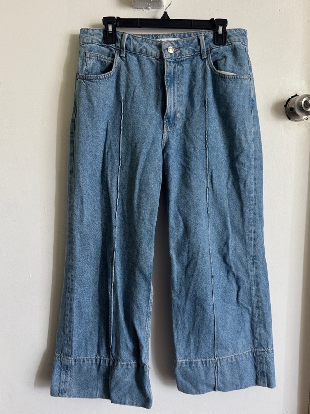 Zara Light Blue Wide-Leg Jeans with Front Seams